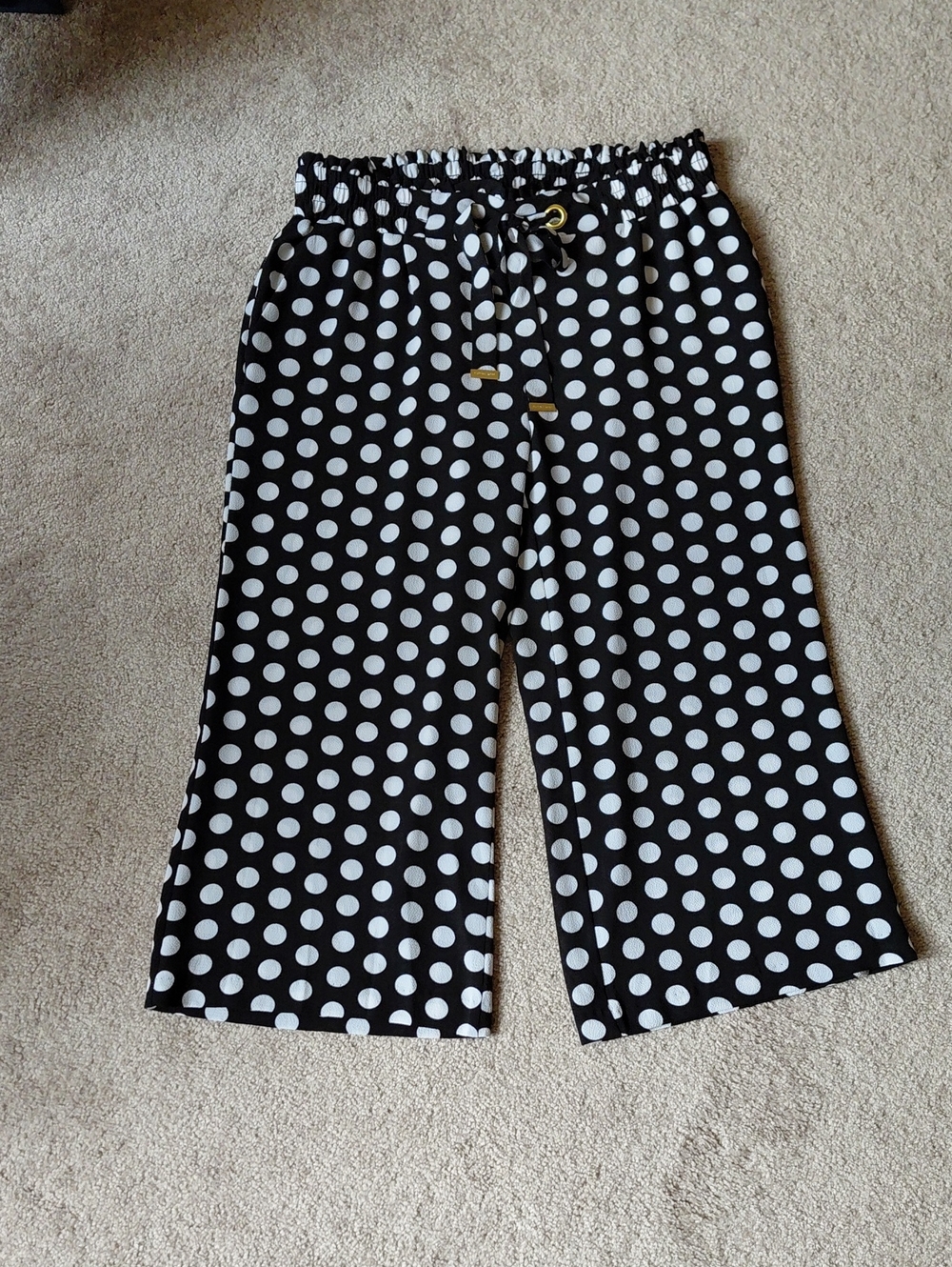 Michael Kors Black and White Polka Dot Pants with Gold Accents